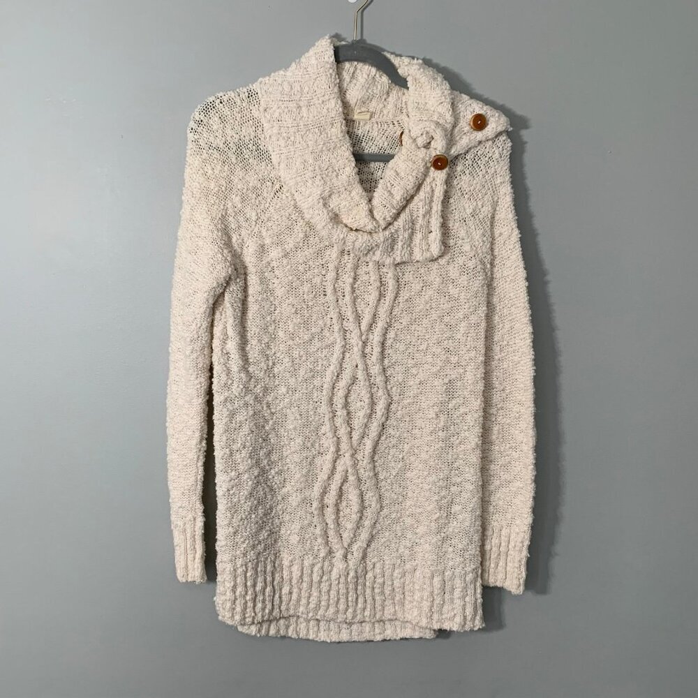 Moth Anthropologie Cream Cowl Neck Cable Knit‎ Button Sweater Womens Small
